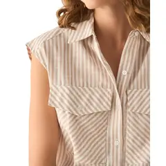 ESPRIT - Blusa para Dama Diseño a Rayas Manga Sisa Versátil