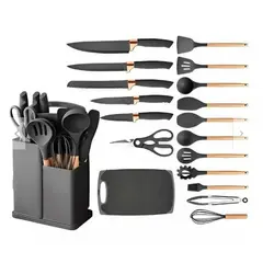 GENERICO - Set de Utensilios de Cocina de Silicona Negra – 19 Piezas
