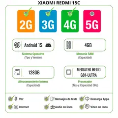 XIAOMI - Celular Redmi 15C 4Gb Ram 128GB 4G Verde + Smartwatch Mobula H8 Ultra
