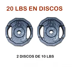 GENERICO - 20 LBS EN DISCOS (2 discos de 10 lbs) - MEDIDA ESTÁNDAR
