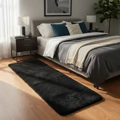 MITAPETE COM - Tapete Alfombra Camino Pie De Cama Peludo 50 X 140cms Negro