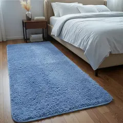 MITAPETE COM - Tapete Alfombra Camino Pie De Cama Peludo 50 X 140cms Azul