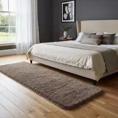 MITAPETE COM - Tapete Alfombra Camino Pie De Cama Peludo 50 X 140cms Cafe Oscuro