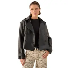 ESPRIT - Chaqueta Efecto Cuero para Dama Trench Corto Versátil