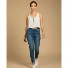 ESPRIT - Chaleco para Dama Crop Top escote en V Casual