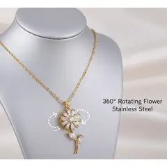 STAINLESS STEEL - COLLAR DE GIRASOL GIRATORIO DORADO EN ACERO CON CIRCON BLANCO