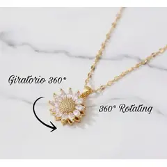 STAINLESS STEEL - COLLAR DE GIRASOL GIRATORIO DORADO EN ACERO CON CIRCON BLANCO