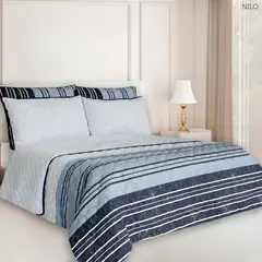 BALI - Colcha Doble Faz para Cama Sencilla 170×240 + Funda 50×75 Diseño Rayas