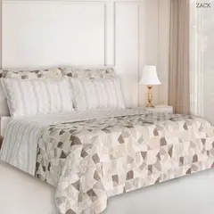 BALI - Colcha Doble Faz para Cama Sencilla 170×240 + Funda 50×75 Formas y Rayas Cafe