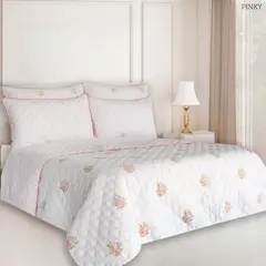 BALI - Colcha Doble Faz para Cama Semidoble 200×240 + Funda 50×75 Rosas Ramillete