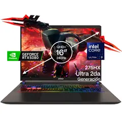 MSI - Portátil Vector Core Ultra 9 275HX RTX 5080 16GB RAM 16GB SSD 8TB