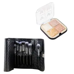 TRENDY - Iluminador Maquillaje 4 Tonos Brochas Pro X36