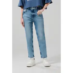 KOAJ - Jean mom súper tiro alto azul claro con desgastes Mujer