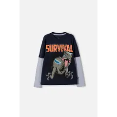 UNIVERSAL - Camiseta de Jurassic World manga larga azul para niño