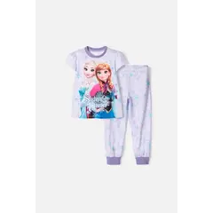 DISNEY - Pijama de frozen pantalón largo lavanda claro para niña 2T a 6T