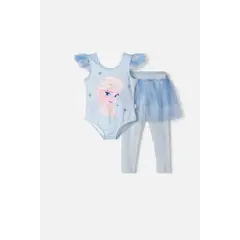 DISNEY - Conjunto de Frozen con tull azul cielo para niña 2T a 5T