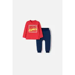 MARVEL - Conjunto de pantalón largo rojo y azul para bebé niño