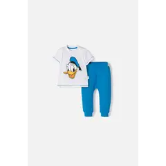 DISNEY - Conjunto de Pato Donald con pantalón largo blanco y azul para bebé niño