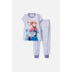 DISNEY - Pijama de Frozen manga corta lavanda para niña