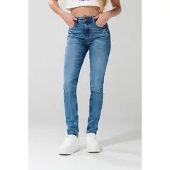 KOAJ - Jean tiro alto jegging azul claro con roto Mujer