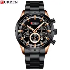 CURREN - RELOJ ORIGINAL ACERO CRONOGRAFO M8355 NEGRO ORO ROSA