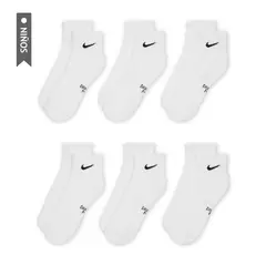 NIKE - Medias Everydy Cush Ankl 6Pr 108 Niño-Blanco Negro