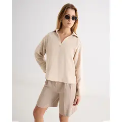 SEVEN SEVEN - Camisa Oversize Cuello Abierto Para Mujer Beige
