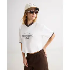 SEVEN SEVEN - Camiseta Estampado Portofino Italia Para Mujer Blanco