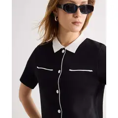 SEVEN SEVEN - Camisa Bicolor Con Botones Para Mujer Negro