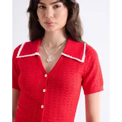 SEVEN SEVEN - Camiseta Tejida Con Cuello Tipo Polo Para Mujer Rojo