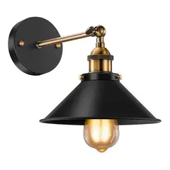 ILUMINATA - Aplique de Pared Industrial Vintage Negro y Dorado con Brazo Articulado