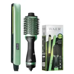 WAER - Combo Plancha Para Cabello + Cepillo Secador Aguacate