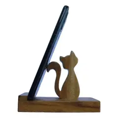 GENERICO - Soporte Base Gato para Celular Tablet Escritorio en Madera Nogal
