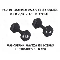 GENERICO - PAR DE MANCUERNA HEXAGONAL 8 LB C/U – TOTAL 16 LB