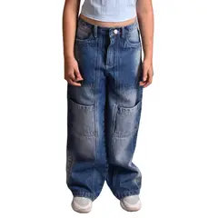 BIGBOYS - Jean Ancho Bloques Azul Medio Niña
