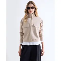 SEVEN SEVEN - Buso Half Zipper Crop Para Mujer Beige
