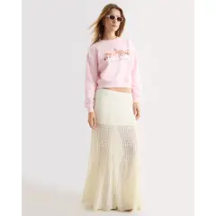SEVEN SEVEN - Falda Larga Tejida Transparente Para Mujer Marfil