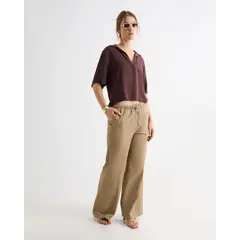 SEVEN SEVEN - Pantalón Palazzo Con Cintura Ajustable Para Mujer Camel