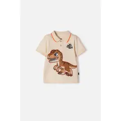 UNIVERSAL - Camiseta tipo polo Jurassic World manga corta almendra para niño 2T a 6T