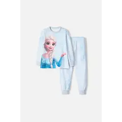 DISNEY - Pijama de frozen pantalón largo azul para niña 2T a 6T