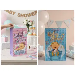 INFANTILES CAJUROMIX - Bolsa De Regalo Baby Shower Pack X6 Azul y rosa