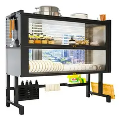 GENERICO - Escurridor Platos Cocina Con Gabinete Doble Organizador Color Negro