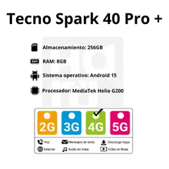 TECNO MOBILE - Celular Tecno Spark 40 Pro+ 8GB Ram 256GB Blanco + Audifonos Lamborghini