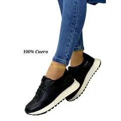 EVEGONZ - Zapato Deportivo Casual en Cuero Tenis Negro de Mujer