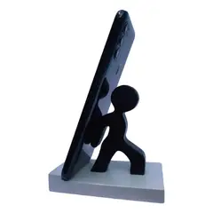 GENERICO - Soporte Celular Tablet Escritorio Base Madera Antideslizante Diseño Hombrecito Color Negro