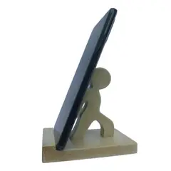 GENERICO - Soporte Celular Tablet Escritorio Base Madera Antideslizante Diseño Hombrecito Color Vintage