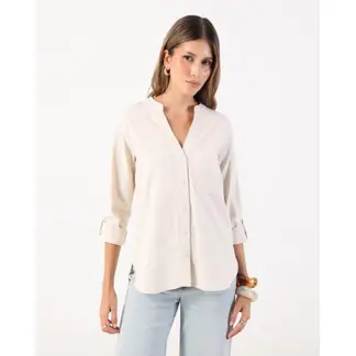 PATPRIMO - Blusa De Cuello Nerú Con Doble Bolsillo Para Mujer Beige
