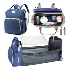 CHINA - Maleta 3 En 1 Pañalera Cuna Mudador Portátil Para Bebés azul