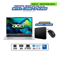 ACER - PORTATIL ASPIRE INTEL CORE 3 N355 / 14 FHD IPS / RAM 16GB DDR5 / SSD 512GB M.2 / FUNDA + MOUSE