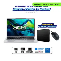 ACER - PORTATIL ASPIRE INTEL CORE 3 N355 / 14 FHD IPS / RAM 16GB DDR5 / SSD 1TB M.2 / FUNDA + MOUSE